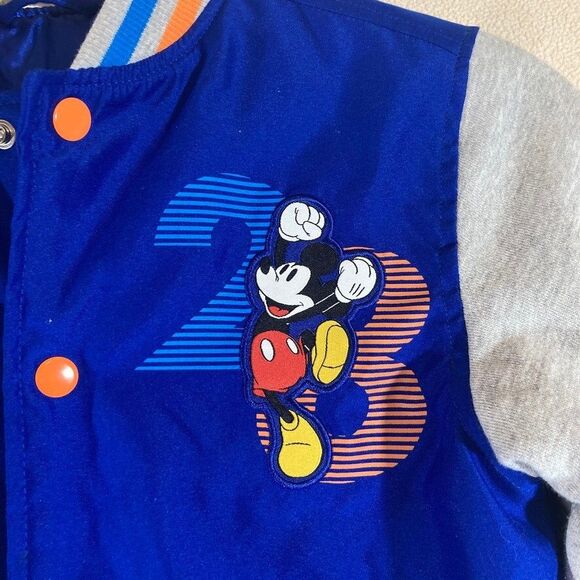Mickey Mouse Team Disney Varsity Bomber Jacket Blue, Orange & Gray Snap Front - Picture 6 of 12
